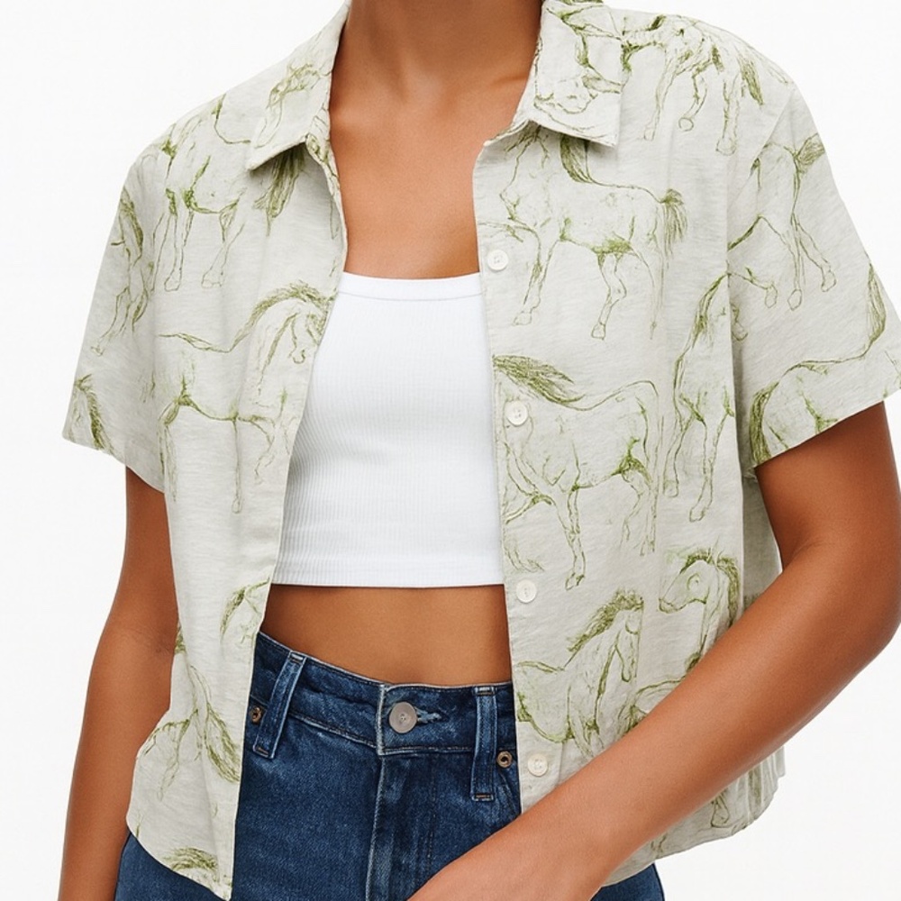 Jane and Delancey | Horse Print Button-Up Shirt | Size L